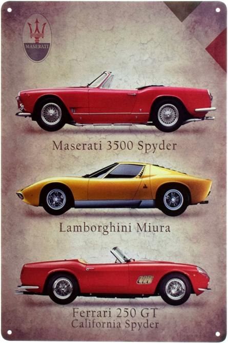 Мазерати, Ламборгини, Феррари / Maserati, Lamborgini, Ferrari (ms-001378) Металлическая табличка - 20x30см