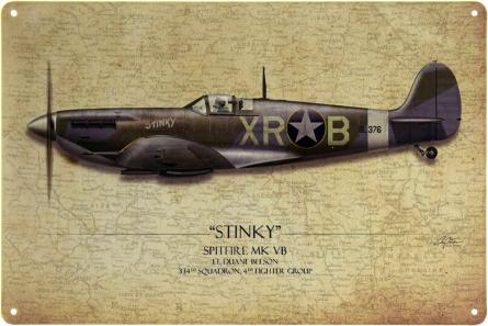 Истребитель Stinky Spitfire MK VB (ms-00521) Металлическая табличка - 20x30см