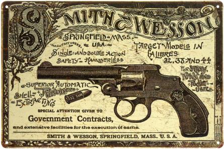 Smith & Wesson, Springfield, Mass., U.S.A. (ms-001987) Металева табличка - 20x30см
