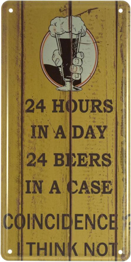 24 Години На Добу, 24 Пляшки Пива (ms-002973) Металева табличка - 15x30см