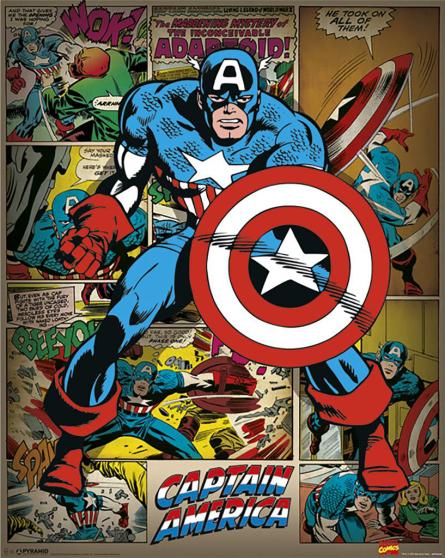 Комиксы Марвел (Капитан Америка - Ретро) / Marvel Comics (Captain America - Retro) (ps-104231) Постер/Плакат - Мини (40x50см)