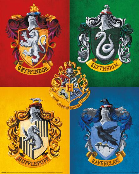 Гарри Поттер (Разноцветные Гербы) / Harry Potter (Colourful Crests) (ps-104232) Постер/Плакат - Мини (40x50см)