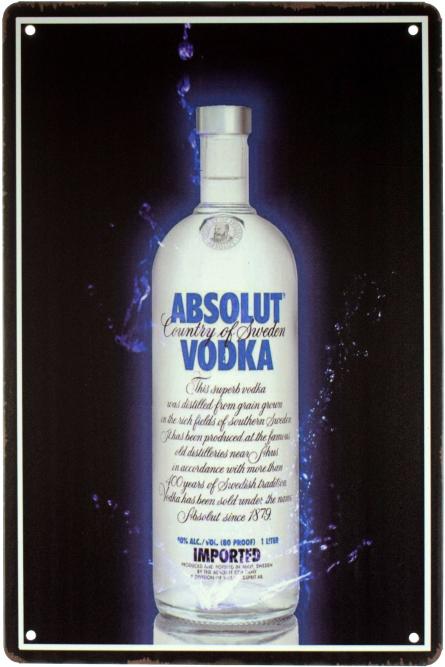 Абсолют Горілка / Absolut Vodka (ms-001626) Металева табличка - 20x30см