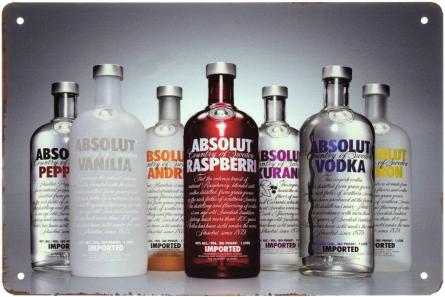 Абсолют Горілка (Види) / Absolut Vodka (ms-001627) Металева табличка - 20x30см