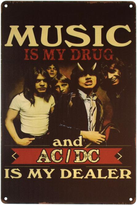 AC/DC (Музыка - Моя Зависимость) (ms-001292) Металлическая табличка - 20x30см
