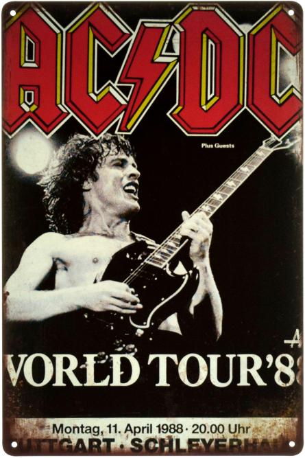 AC/DC (World Tour 1988) (ms-003144) Металлическая табличка - 20x30см