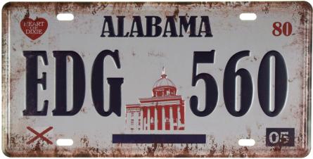 Алабама / Alabama (EDG 560) (ms-001164) Металева табличка - 15x30см