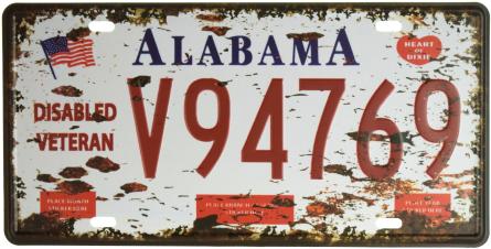 Алабама / Alabama (V94769) (ms-001194) Металлическая табличка - 15x30см