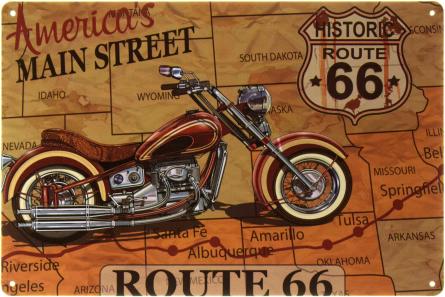 America's Main Street (Historic Route 66) (ms-002491) Металева табличка - 20x30см