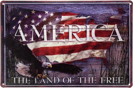 Америка - Земля Свободных / America The Land Of The Free (ms-00585) Металлическая табличка - 20x30см