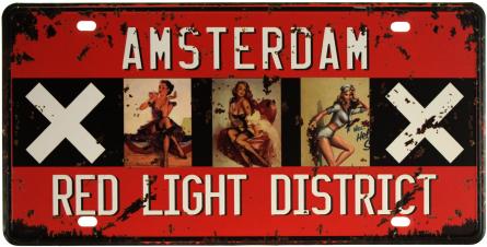 Амстердам, Район Червоних Ліхтарів / Amsterdam Red Light District (ms-001211) Металева табличка - 15x30см