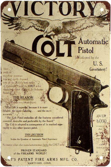 Автоматический Пистолет Victory Colt (ms-003109) Металлическая табличка - 20x30см
