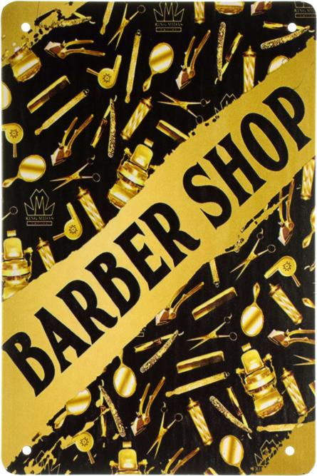 Барбершоп (Чорно-Жовтий Фон) / Barber Shop (ms-001935) Металева табличка - 20x30см