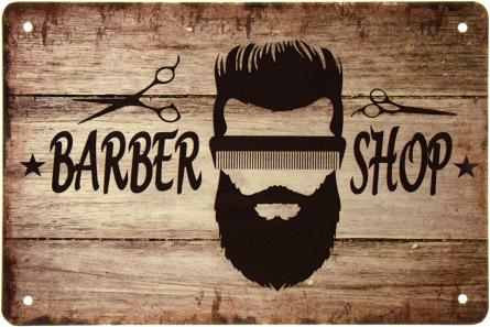 Барбершоп (Дерево) / Barber Shop (ms-002493) Металлическая табличка - 20x30см