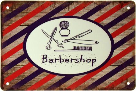 Барбершоп (Яркий Фон) / Barber Shop (ms-002502) Металлическая табличка - 20x30см