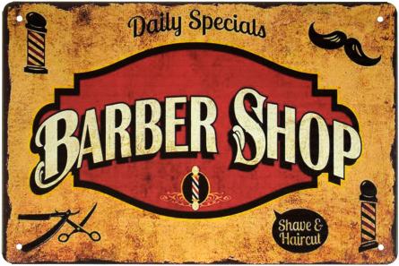 Барбершоп (Голіться І Стрижіться) / Barber Shop (Shave and Haircut)  (ms-001647) Металева табличка - 20x30см