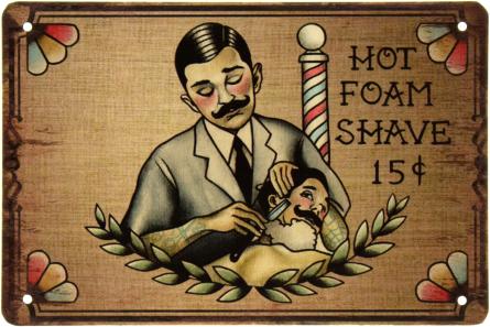 Барбершоп (Гаряча Піна Для Гоління) / Barber Shop (Hot Foam Shave) (ms-002495) Металева табличка - 20x30см