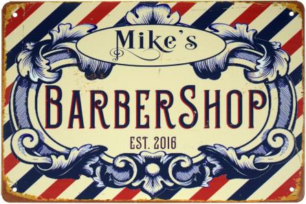 Барбершоп Майка / Barber Shop Mike’s (ms-001650) Металлическая табличка - 20x30см