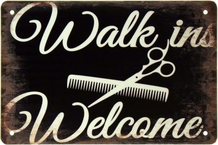 Барбершоп (Добро Пожаловать, Посетитель) / Barber Shop (Walk Ins Welcome) (ms-002501) Металлическая табличка - 20x30см