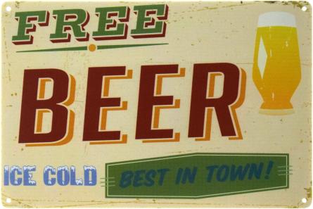 Безкоштовне Пиво (Найкраще У Місті!) / Free Beer (Best In Town!) (ms-002440) Металева табличка - 20x30см