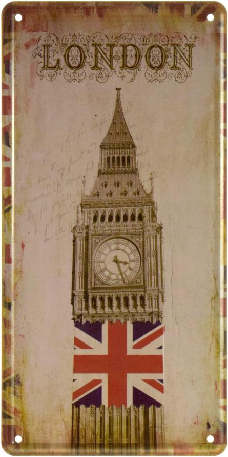 Биг Бен Лондон / Big Ben London  (ms-002354) Металлическая табличка - 15x30см
