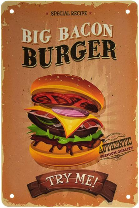 Большой Бургер С Беконом / Big Bacon Burger (ms-003110) Металлическая табличка - 20x30см