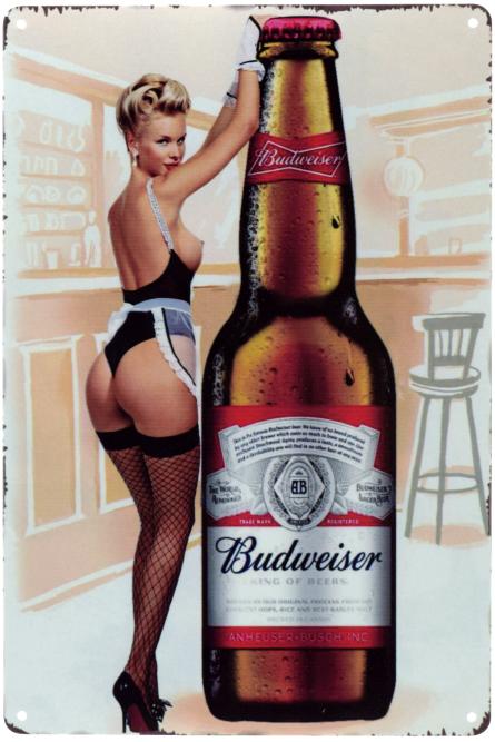 Budweiser (Girl) (ms-00733) Металлическая табличка - 20x30см