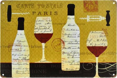Carte Postale Paris (Bottle Retro) (ms-00946) Металева табличка - 20x30см