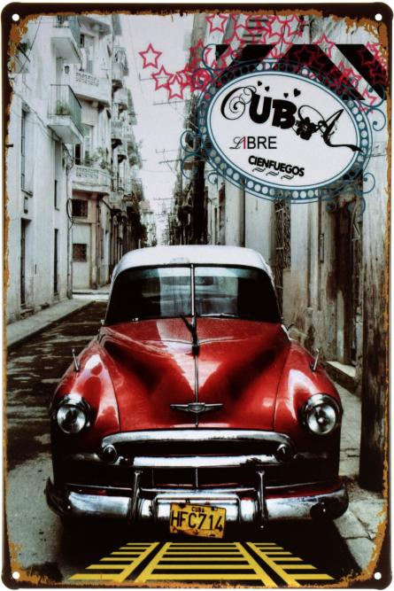 Cuba (Red Car) (ms-001402) Металлическая табличка - 20x30см