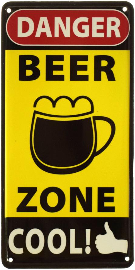 Danger! Beer Zone! Cool! (ms-002905) Металлическая табличка - 15x30см
