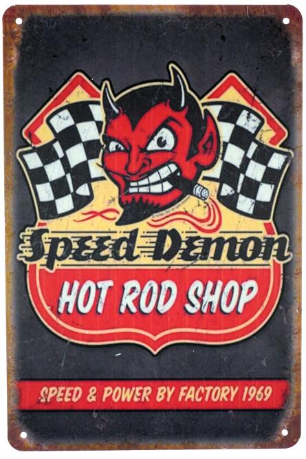 Демон Скорости / Speed ​​Demon Hot Rod Shop (ms-00477) Металлическая табличка - 20x30см