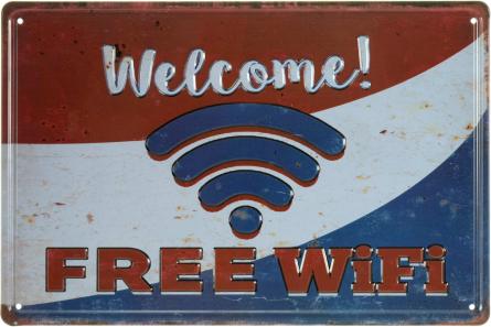 Добро Пожаловать! Бесплатный Вай-Фай / Welcome! Free Wi-Fi (ms-001815) Металлическая табличка - 20x30см