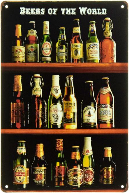 Пиво Світу (Подорож Світовими Крафтами) / Beers Of The World (ms-104357) Металева табличка - 20x30см