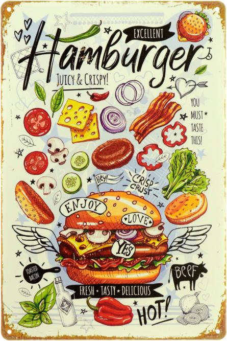 Гамбургер (Соковитий І Хрусткий) / Hamburger (Juicy & Crispy) (ms-104025) Металева табличка - 20x30см