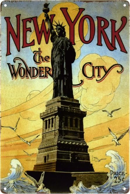Нью-Йорк - Город Чудес / New York The Wonder City (ms-103416) Металлическая табличка - 20x30см