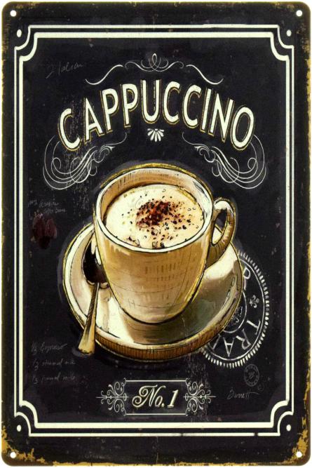 Кавовий Затишок: Капучіно / Cappuccino (ms-104437) Металева табличка - 20x30см
