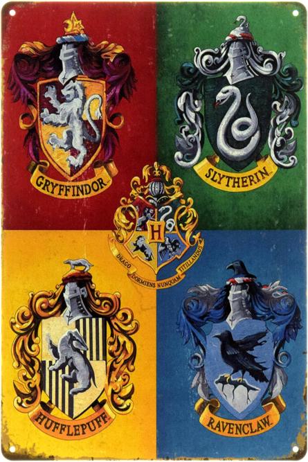 Гарри Поттер: Хогвартс Факультеты / Harry Potter (ms-104440) Металлическая табличка - 20x30см
