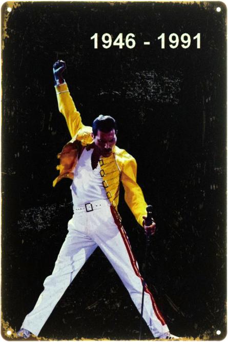 Фредди Меркьюри / Queen (Freddie Mercury 1946-1991) (ms-103398) Металлическая табличка - 20x30см