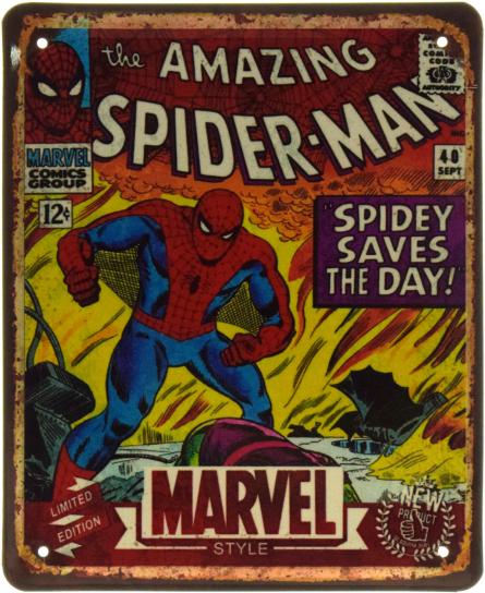 Невероятный Человек-Паук. Паук Спасает День / The Amazing Spider-Man. Spidey Saves The Day (Marvel) (ms-103619) Металлическая табличка - 18x22см