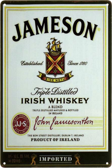 Джемесон / Jameson Irish Whiskey (Logo)  (ms-103466) Металлическая табличка - 20x30см