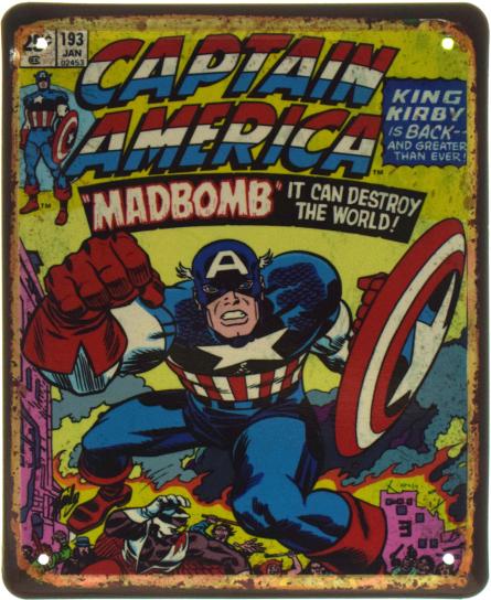Капитан Америка. Безумная Бомба Может Уничтожить Мир / Captain America. Madbomb It Can Destroy World (ms-103620) Металлическая табличка - 18x22см