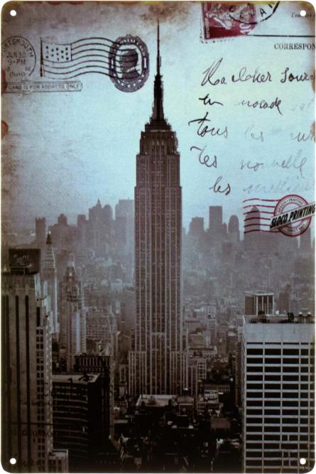 Эмпайр-Стейт-Билдинг, Нью-Йорк / Empire State Building, New York City (ms-103393) Металлическая табличка - 20x30см