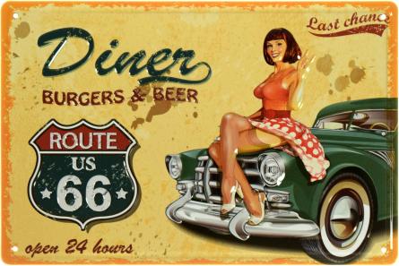 Бургери І Пиво / Burgers & Beer (Route Us 66) (ms-104130) Металева табличка - 20x30см