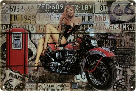 Номерні Знаки (Дівчина На Мотоциклі) / Pin Up (ms-002456) Металева табличка - 20x30см