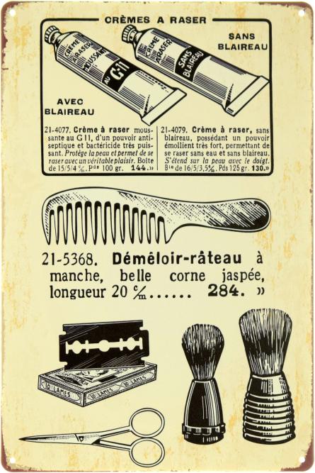 Барбершоп / Barber Shop (Crèmes A Raser) (ms-104063) Металлическая табличка - 20x30см