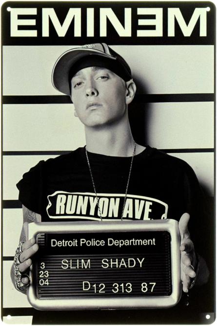 Эминем / Eminem (Slim Shady's Mugshot) (ms-104358) Металлическая табличка - 20x30см