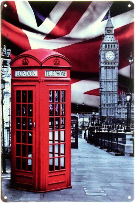 Лондон (Телефонна Будка) (ms-001391) Металева табличка - 20x30см