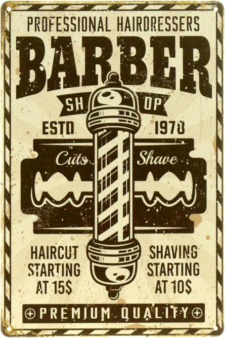 Barber Shop (Premium Quality) (ms-104547) Металева табличка - 20x30см