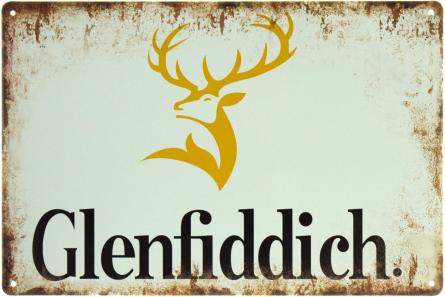 Glenfiddich (Золотиста Голова Оленя) (ms-103682) Металева табличка - 20x30см