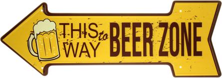 Это Путь К Пиву / This Way To Beer Zone (ms-001336) Металлическая табличка - 16x45см